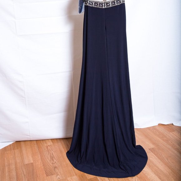 Coya Long Beaded Formal Blue Halter High Neck Keyhole Dress NWT $329 XS - Picture 12 of 14